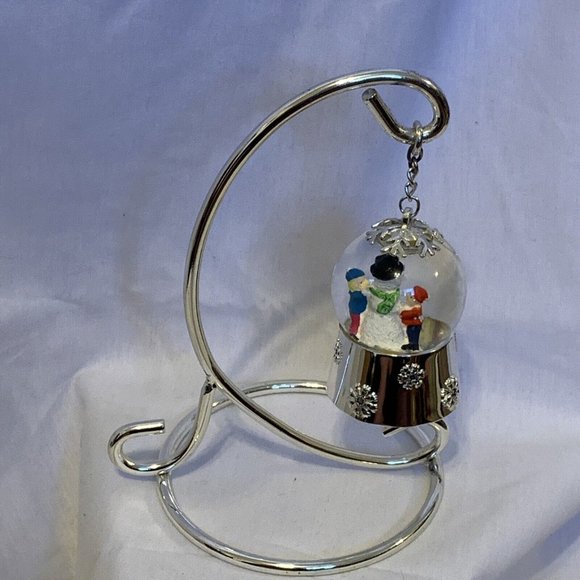 Snow Globe by Regent Square Snowman in Silver Plated Water Ball and Stand 6.5" - Picture 6 of 12